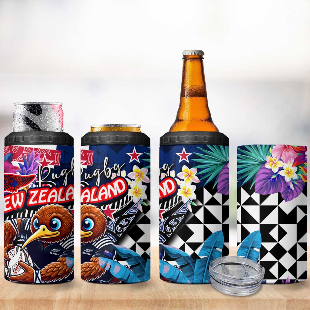 Kiwi New Zealand Rugby 4 in 1 Can Cooler Tumbler Kiwis Mascot Tropical Pattern DT02 - Polynesian Pride