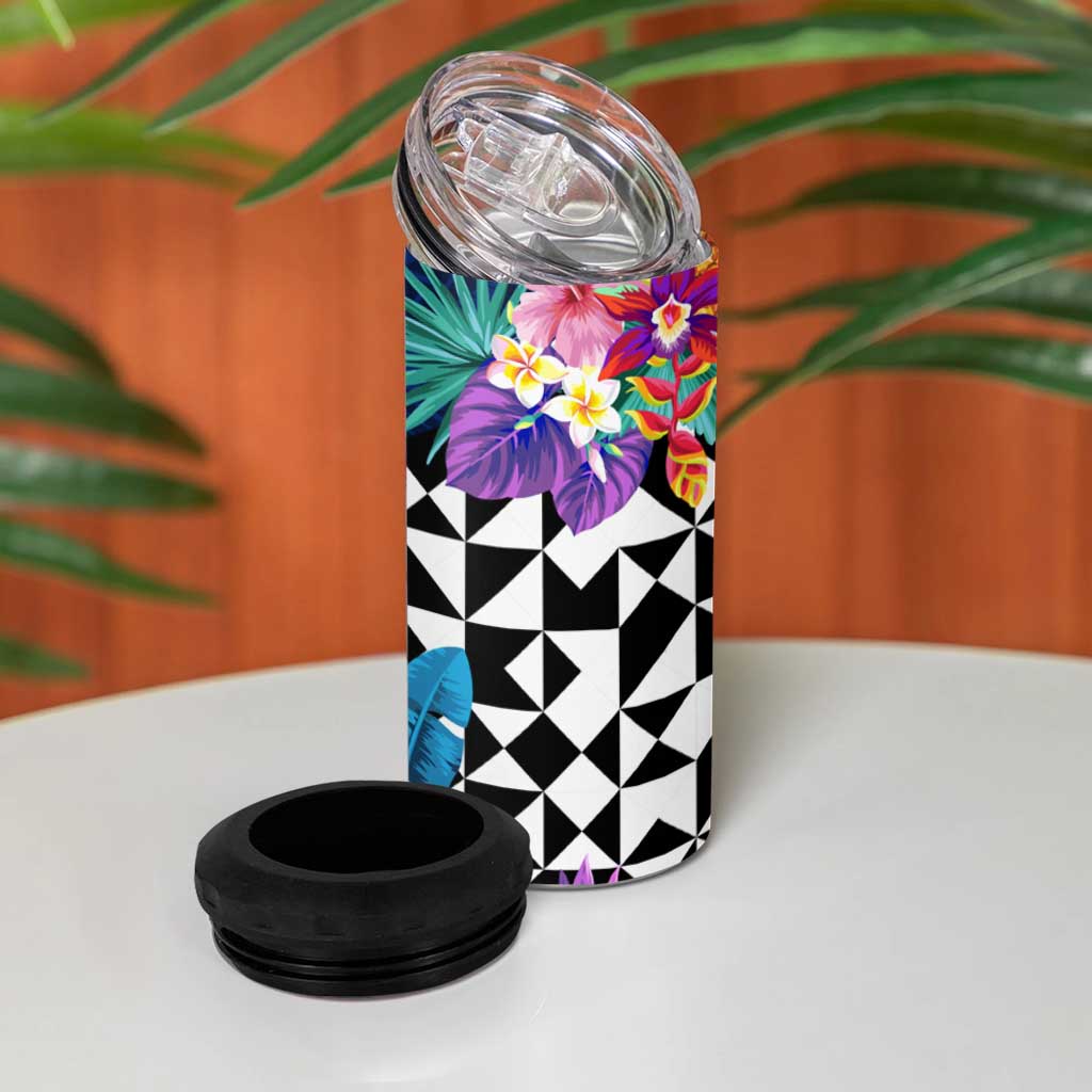 Kiwi New Zealand Rugby 4 in 1 Can Cooler Tumbler Kiwis Mascot Tropical Pattern DT02 - Polynesian Pride