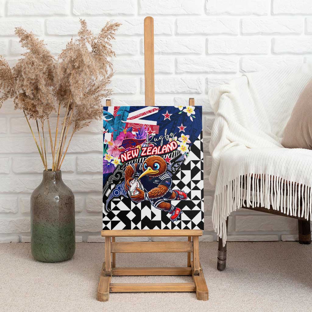 Kiwi New Zealand Rugby Canvas Wall Art Kiwis Mascot Tropical Pattern