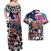 Personalized Kiwi New Zealand Rugby Couples Matching Off Shoulder Maxi Dress and Hawaiian Shirt Kiwis Mascot Tropical Pattern DT02 - Polynesian Pride