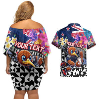 Personalized Kiwi New Zealand Rugby Couples Matching Off Shoulder Short Dress and Hawaiian Shirt Kiwis Mascot Tropical Pattern DT02 - Polynesian Pride