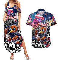 Personalized Kiwi New Zealand Rugby Couples Matching Summer Maxi Dress and Hawaiian Shirt Kiwis Mascot Tropical Pattern DT02 Blue - Polynesian Pride