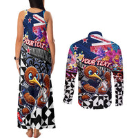 Personalized Kiwi New Zealand Rugby Couples Matching Tank Maxi Dress and Long Sleeve Button Shirt Kiwis Mascot Tropical Pattern DT02 - Polynesian Pride