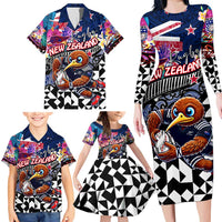 Personalized Kiwi New Zealand Rugby Family Matching Long Sleeve Bodycon Dress and Hawaiian Shirt Kiwis Mascot Tropical Pattern DT02 - Polynesian Pride