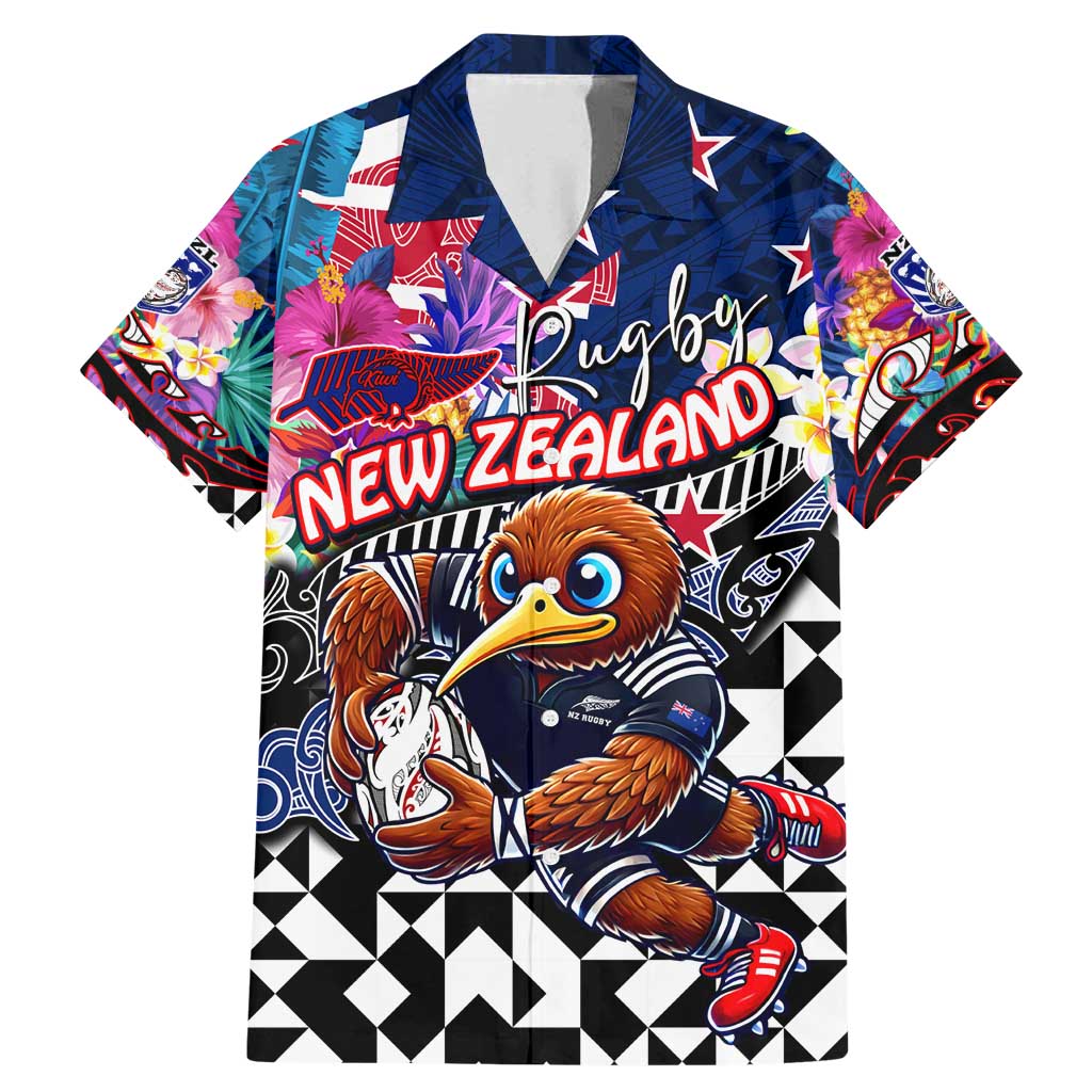 Personalized Kiwi New Zealand Rugby Family Matching Mermaid Dress and Hawaiian Shirt Kiwis Mascot Tropical Pattern DT02 Dad's Shirt - Short Sleeve Blue - Polynesian Pride