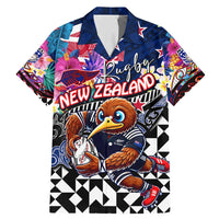 Personalized Kiwi New Zealand Rugby Family Matching Mermaid Dress and Hawaiian Shirt Kiwis Mascot Tropical Pattern DT02 Dad's Shirt - Short Sleeve Blue - Polynesian Pride