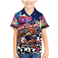 Personalized Kiwi New Zealand Rugby Family Matching Mermaid Dress and Hawaiian Shirt Kiwis Mascot Tropical Pattern DT02 Son's Shirt Blue - Polynesian Pride