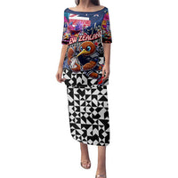Personalized Kiwi New Zealand Rugby Family Matching Puletasi and Hawaiian Shirt Kiwis Mascot Tropical Pattern DT02 Mom's Dress Blue - Polynesian Pride