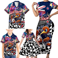 Personalized Kiwi New Zealand Rugby Family Matching Short Sleeve Bodycon Dress and Hawaiian Shirt Kiwis Mascot Tropical Pattern DT02 - Polynesian Pride