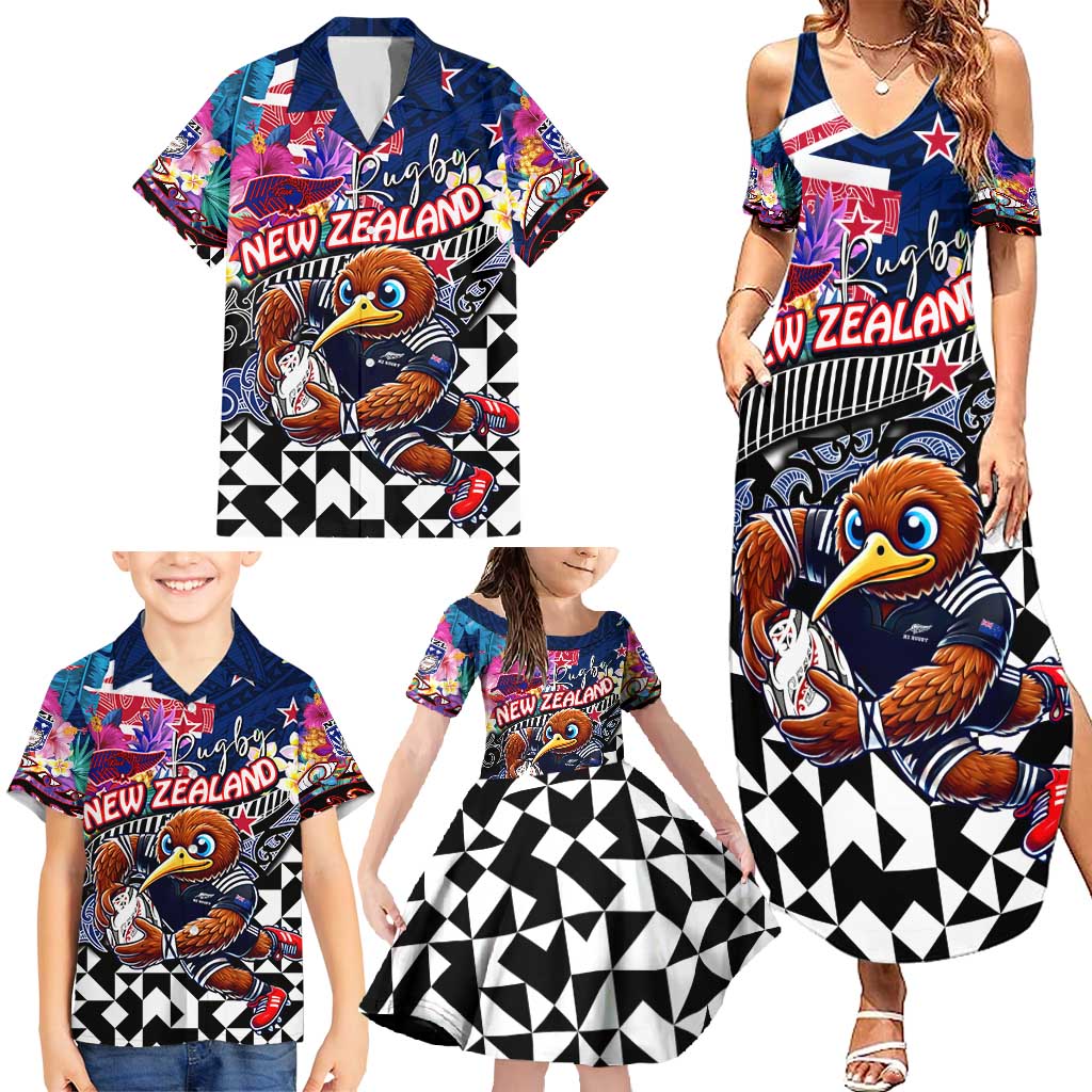 Personalized Kiwi New Zealand Rugby Family Matching Summer Maxi Dress and Hawaiian Shirt Kiwis Mascot Tropical Pattern DT02 - Polynesian Pride