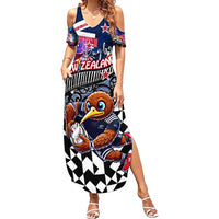 Personalized Kiwi New Zealand Rugby Family Matching Summer Maxi Dress and Hawaiian Shirt Kiwis Mascot Tropical Pattern DT02 Mom's Dress Blue - Polynesian Pride