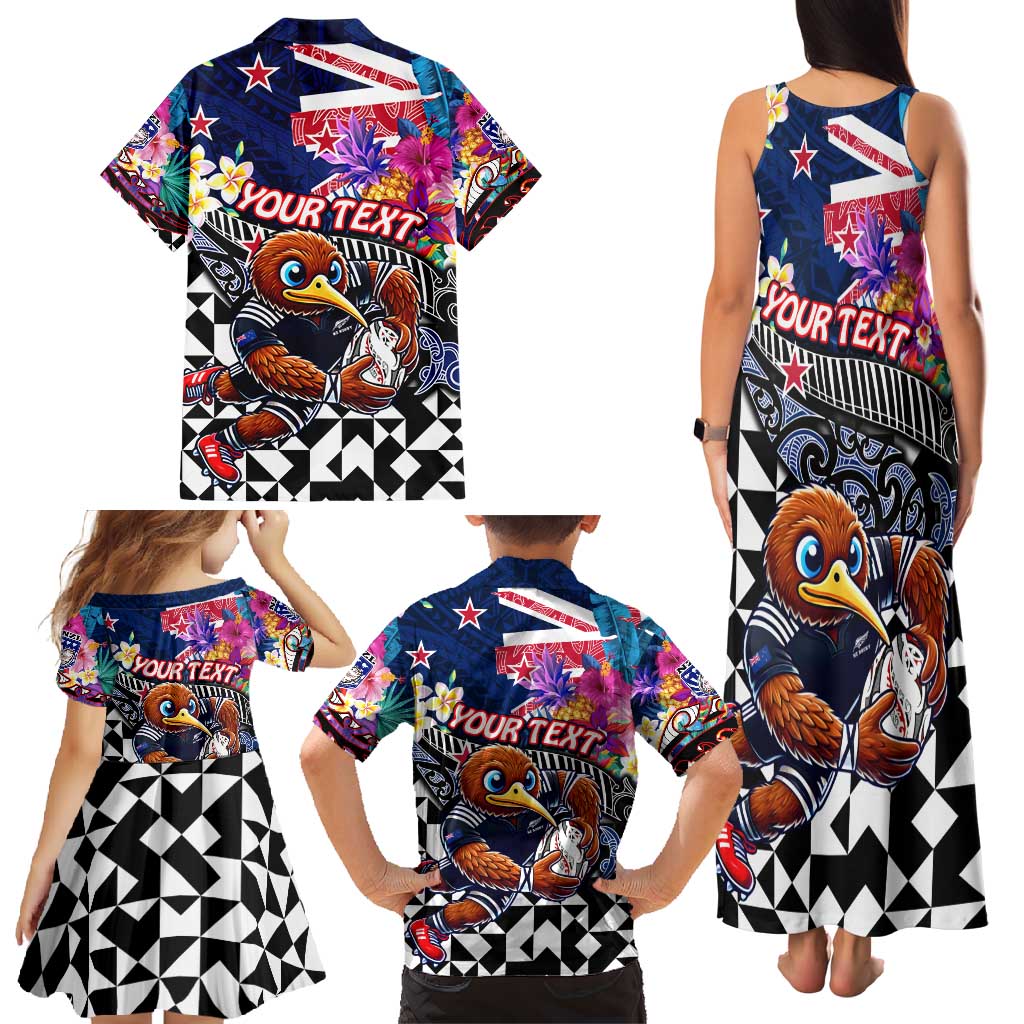Personalized Kiwi New Zealand Rugby Family Matching Tank Maxi Dress and Hawaiian Shirt Kiwis Mascot Tropical Pattern DT02 - Polynesian Pride