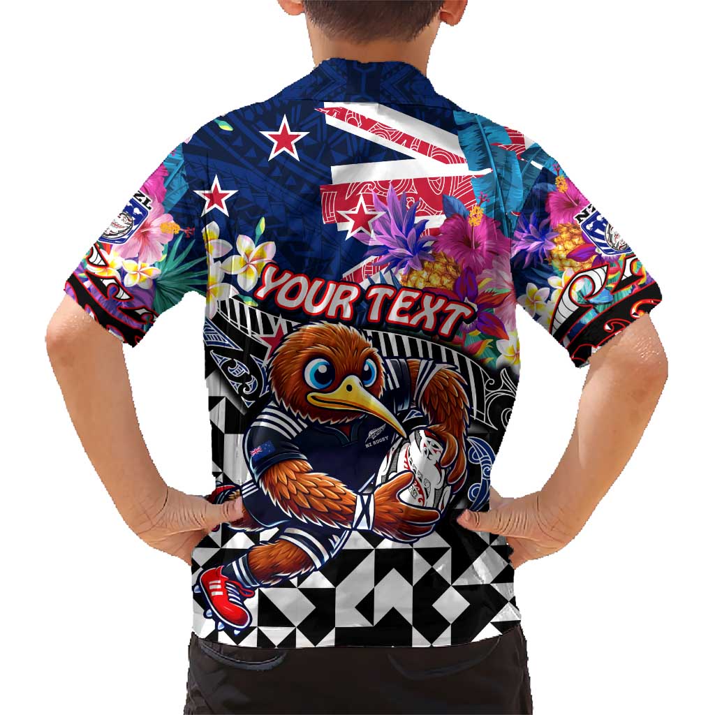 Personalized Kiwi New Zealand Rugby Kid Hawaiian Shirt Kiwis Mascot Tropical Pattern DT02 - Polynesian Pride