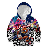 Personalized Kiwi New Zealand Rugby Kid Hoodie Kiwis Mascot Tropical Pattern DT02 Hoodie Blue - Polynesian Pride