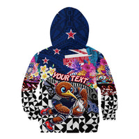 Personalized Kiwi New Zealand Rugby Kid Hoodie Kiwis Mascot Tropical Pattern DT02 - Polynesian Pride