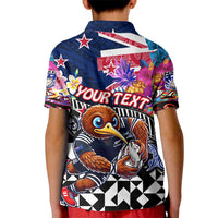 Personalized Kiwi New Zealand Rugby Kid Polo Shirt Kiwis Mascot Tropical Pattern DT02 - Polynesian Pride