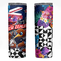 Kiwi New Zealand Rugby Skinny Tumbler Kiwis Mascot Tropical Pattern DT02 Blue - Polynesian Pride
