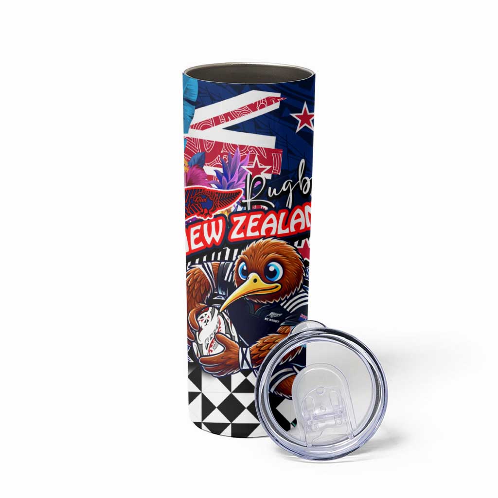 Kiwi New Zealand Rugby Skinny Tumbler Kiwis Mascot Tropical Pattern DT02 - Polynesian Pride