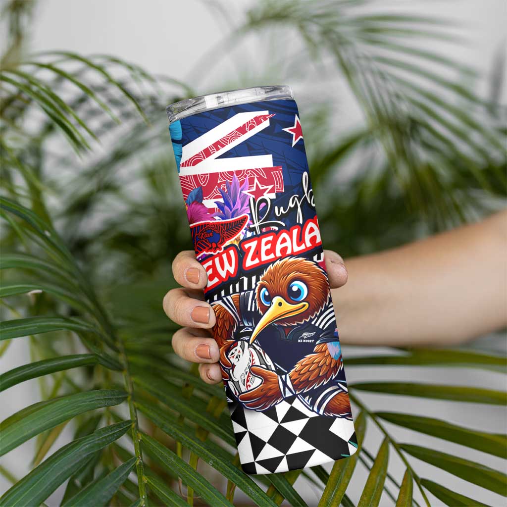 Kiwi New Zealand Rugby Skinny Tumbler Kiwis Mascot Tropical Pattern DT02 - Polynesian Pride
