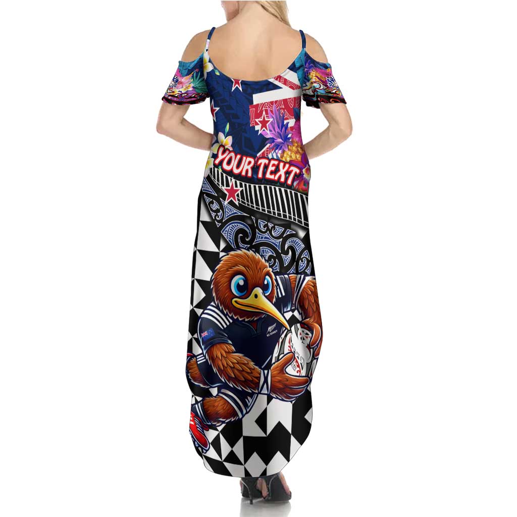 Personalized Kiwi New Zealand Rugby Summer Maxi Dress Kiwis Mascot Tropical Pattern