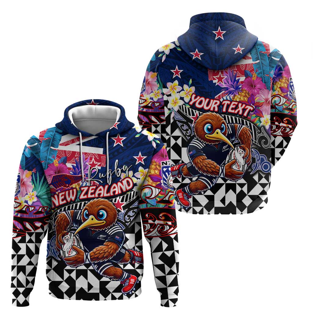 Personalized Kiwi New Zealand Rugby Zip Hoodie Kiwis Mascot Tropical Pattern