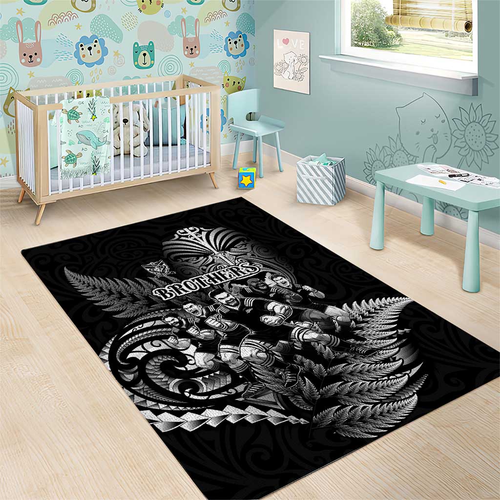 All Black Brothers Rugby Area Rug New Zealand Maori Haka