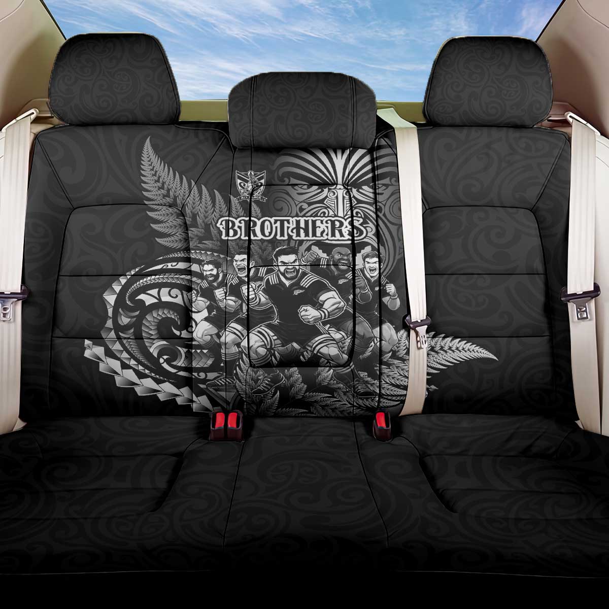 All Black Brothers Rugby Back Car Seat Cover New Zealand Maori Haka DT02 One Size Black - Polynesian Pride