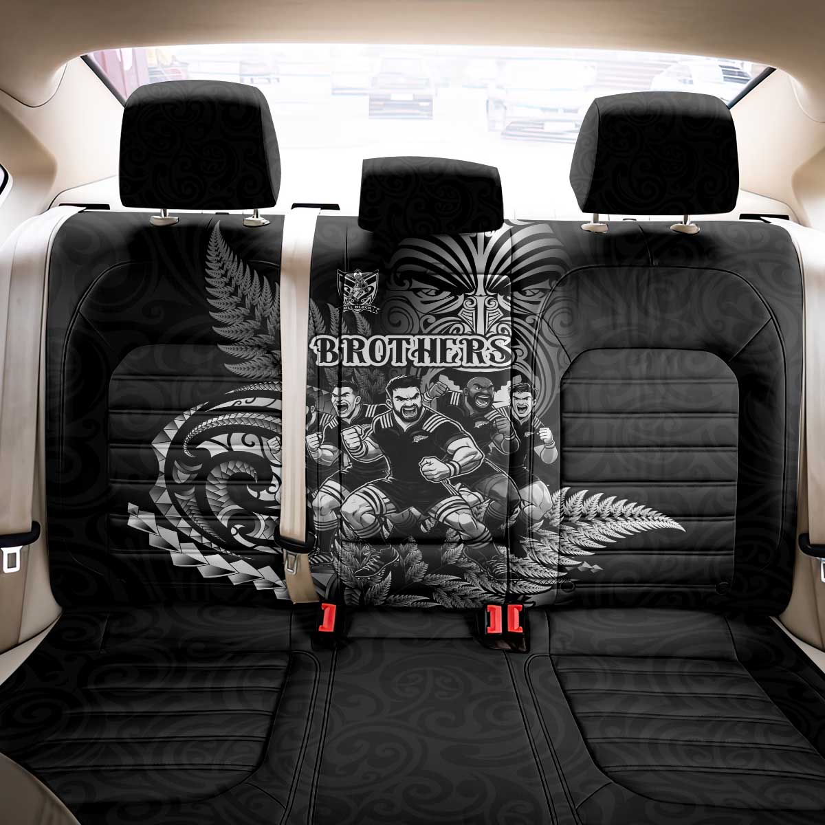 All Black Brothers Rugby Back Car Seat Cover New Zealand Maori Haka DT02 - Polynesian Pride