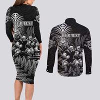 Personalized All Black Brothers Rugby Couples Matching Long Sleeve Bodycon Dress and Long Sleeve Button Shirt New Zealand Maori Haka DT02 - Polynesian Pride