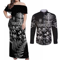 Personalized All Black Brothers Rugby Couples Matching Off Shoulder Maxi Dress and Long Sleeve Button Shirt New Zealand Maori Haka DT02 Black - Polynesian Pride