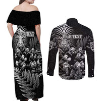 Personalized All Black Brothers Rugby Couples Matching Off Shoulder Maxi Dress and Long Sleeve Button Shirt New Zealand Maori Haka DT02 - Polynesian Pride