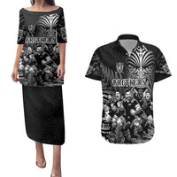 Personalized All Black Brothers Rugby Couples Matching Puletasi and Hawaiian Shirt New Zealand Maori Haka DT02 Black - Polynesian Pride