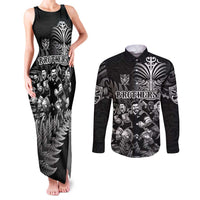 Personalized All Black Brothers Rugby Couples Matching Tank Maxi Dress and Long Sleeve Button Shirt New Zealand Maori Haka DT02 Black - Polynesian Pride