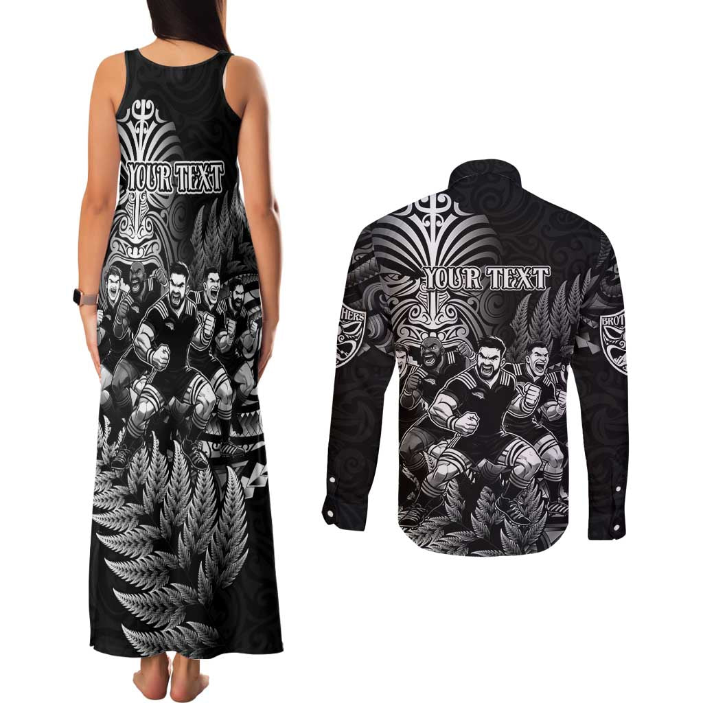 Personalized All Black Brothers Rugby Couples Matching Tank Maxi Dress and Long Sleeve Button Shirt New Zealand Maori Haka DT02 - Polynesian Pride
