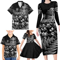 Personalized All Black Brothers Rugby Family Matching Long Sleeve Bodycon Dress and Hawaiian Shirt New Zealand Maori Haka DT02 - Polynesian Pride