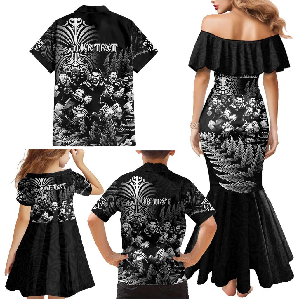 Personalized All Black Brothers Rugby Family Matching Mermaid Dress and Hawaiian Shirt New Zealand Maori Haka DT02 - Polynesian Pride