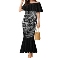 Personalized All Black Brothers Rugby Family Matching Mermaid Dress and Hawaiian Shirt New Zealand Maori Haka DT02 Mom's Dress Black - Polynesian Pride