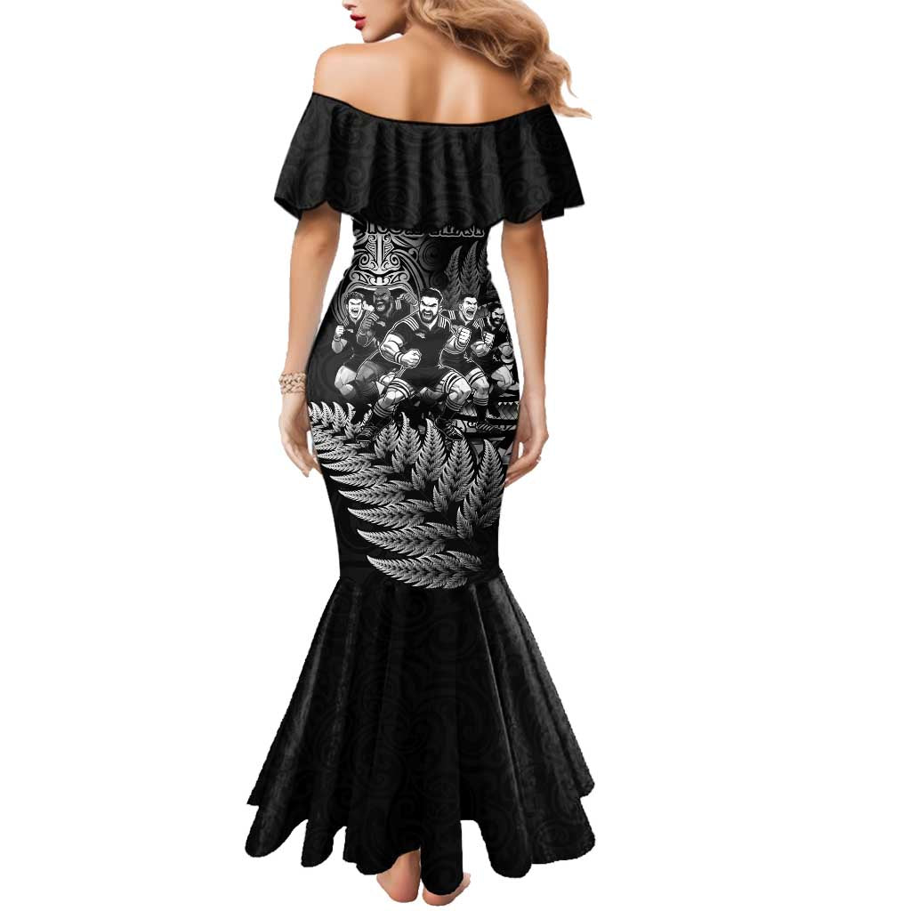 Personalized All Black Brothers Rugby Family Matching Mermaid Dress and Hawaiian Shirt New Zealand Maori Haka DT02 - Polynesian Pride