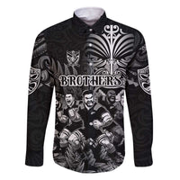 Personalized All Black Brothers Rugby Family Matching Off The Shoulder Long Sleeve Dress and Hawaiian Shirt New Zealand Maori Haka DT02 Dad's Shirt - Long Sleeve Black - Polynesian Pride