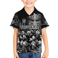 Personalized All Black Brothers Rugby Family Matching Off The Shoulder Long Sleeve Dress and Hawaiian Shirt New Zealand Maori Haka DT02 Son's Shirt Black - Polynesian Pride