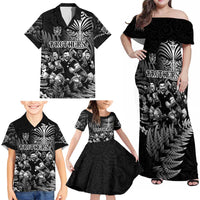 Personalized All Black Brothers Rugby Family Matching Off Shoulder Maxi Dress and Hawaiian Shirt New Zealand Maori Haka DT02 - Polynesian Pride