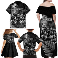 Personalized All Black Brothers Rugby Family Matching Off Shoulder Maxi Dress and Hawaiian Shirt New Zealand Maori Haka DT02 - Polynesian Pride
