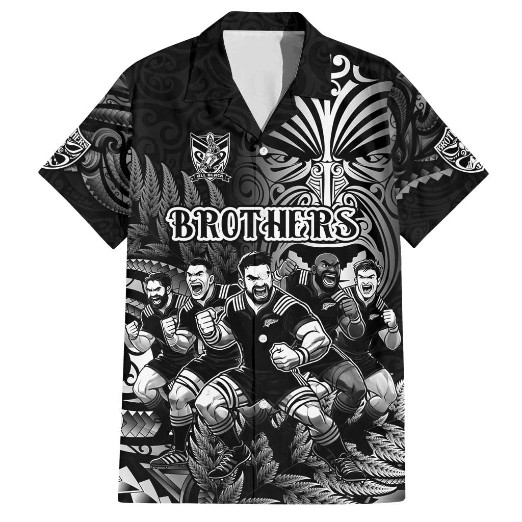 Personalized All Black Brothers Rugby Family Matching Off Shoulder Maxi Dress and Hawaiian Shirt New Zealand Maori Haka DT02 Dad's Shirt - Short Sleeve Black - Polynesian Pride