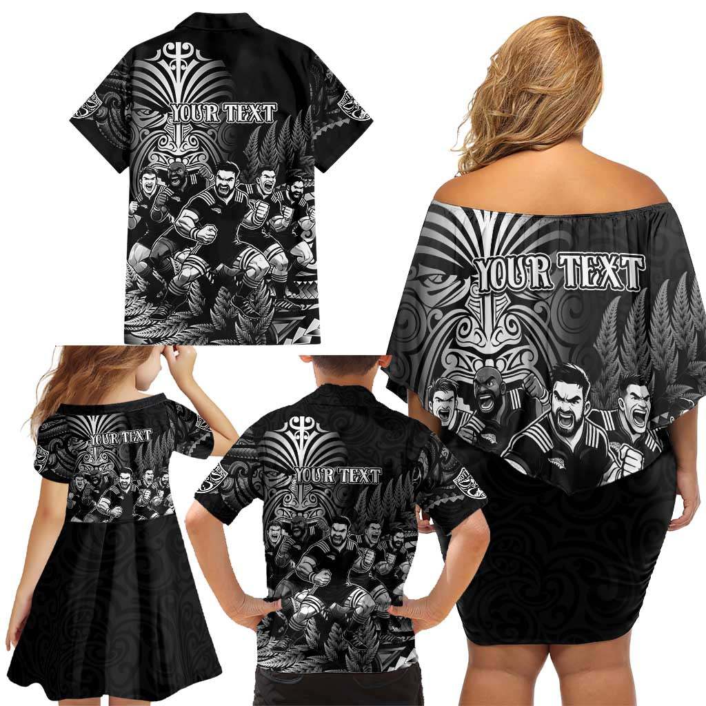 Personalized All Black Brothers Rugby Family Matching Off Shoulder Short Dress and Hawaiian Shirt New Zealand Maori Haka DT02 - Polynesian Pride