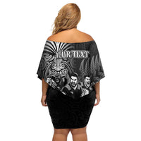 Personalized All Black Brothers Rugby Family Matching Off Shoulder Short Dress and Hawaiian Shirt New Zealand Maori Haka DT02 - Polynesian Pride