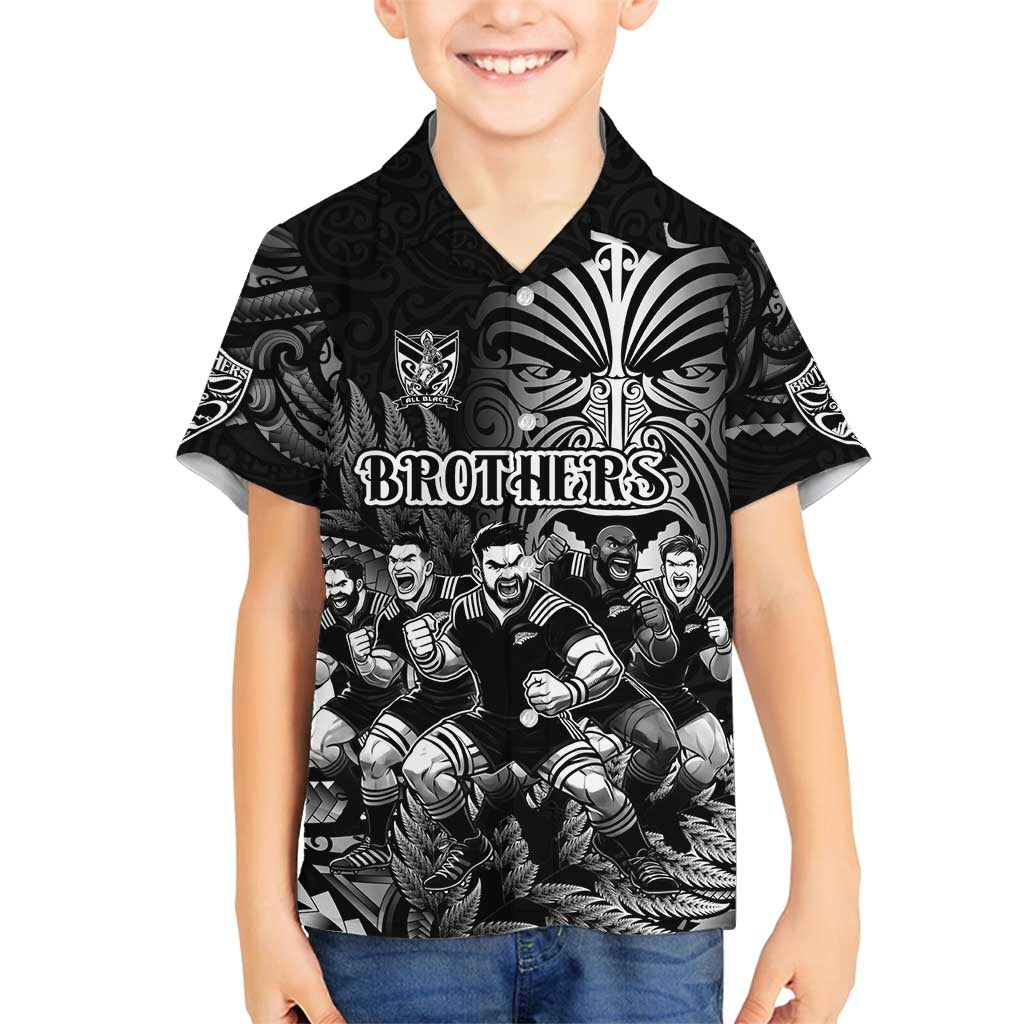 Personalized All Black Brothers Rugby Family Matching Off Shoulder Short Dress and Hawaiian Shirt New Zealand Maori Haka DT02 Son's Shirt Black - Polynesian Pride