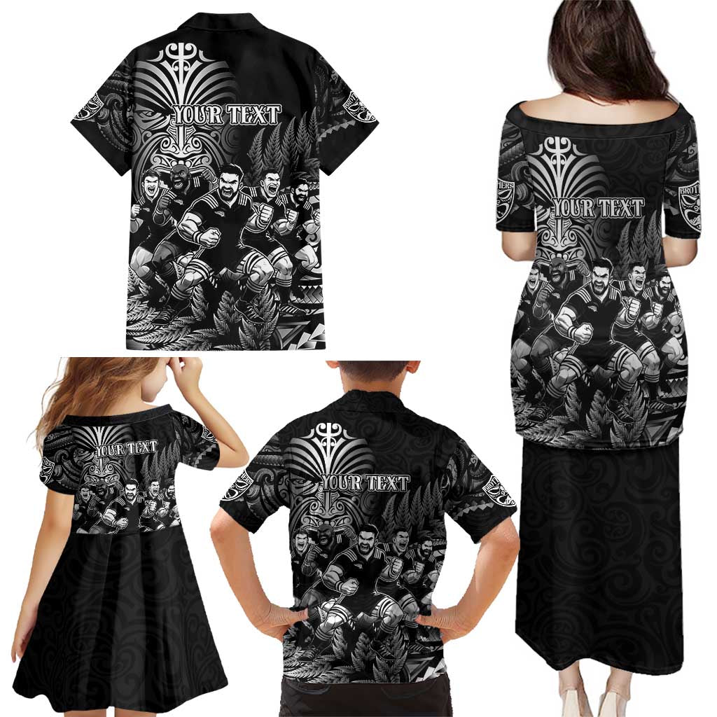 Personalized All Black Brothers Rugby Family Matching Puletasi and Hawaiian Shirt New Zealand Maori Haka DT02 - Polynesian Pride