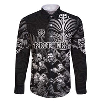 Personalized All Black Brothers Rugby Family Matching Puletasi and Hawaiian Shirt New Zealand Maori Haka DT02 Dad's Shirt - Long Sleeve Black - Polynesian Pride