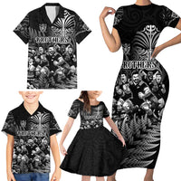Personalized All Black Brothers Rugby Family Matching Short Sleeve Bodycon Dress and Hawaiian Shirt New Zealand Maori Haka DT02 - Polynesian Pride