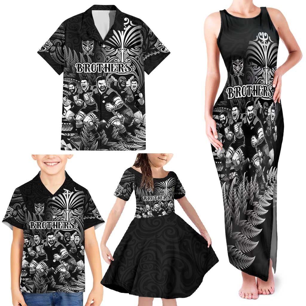 Personalized All Black Brothers Rugby Family Matching Tank Maxi Dress and Hawaiian Shirt New Zealand Maori Haka DT02 - Polynesian Pride